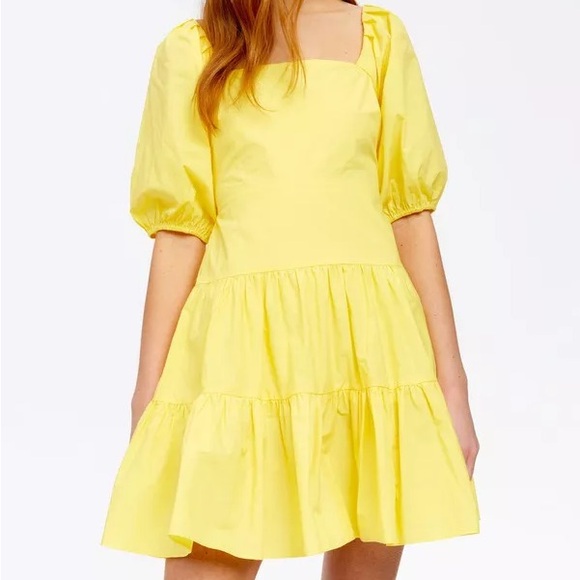 NWT Tanya Taylor Carly Dress Yellow Open Back Puff Sleeve - Picture 3 of 9